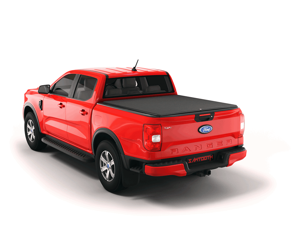 Red Ford Ranger with Sawtooth Stretch expandable tonneau cover